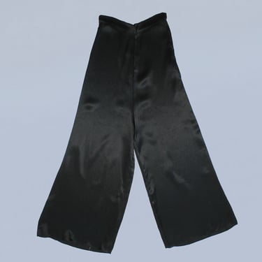 1930s Pants / 30s Deepest Black Satin Side Snap Pants 