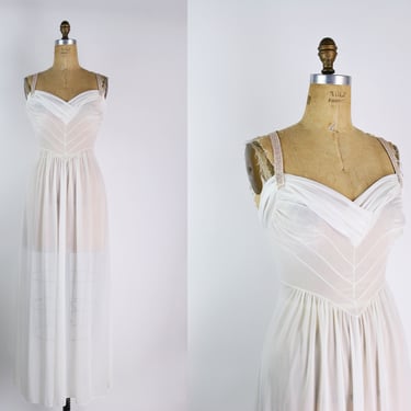 60s White and Gold Slip Dress / 1960s / Vintage Lingerie / Maxi Slip Dress / Draped Dress/ Wedding Lingerie / Size S/M 