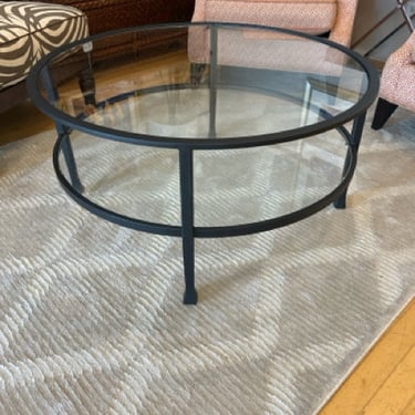 Two Tiered Black Iron Framed Glass Coffee Table