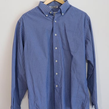 Vintage Y2K L.L. Bean Windowpane Plaid Button Down Shirt Blue Men's Size 16-35 