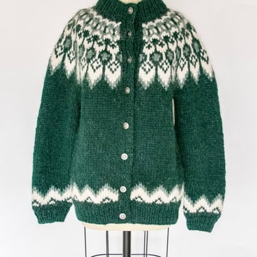 1970s Sweater Wool Mohair Fair Isle Chunky Knit Cardigan 