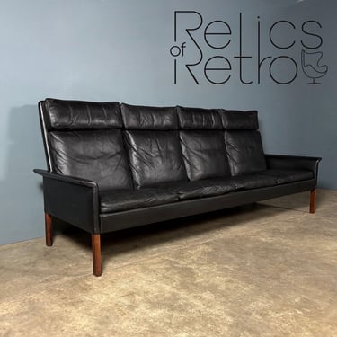 Four Seater Black Leather Sofa Hans Olsen CS Møbler Model 500 Mid Century Vintage Retro MCM 
