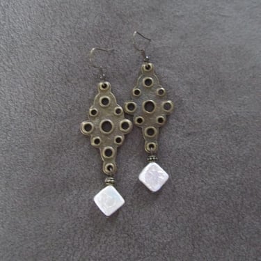 Bronze and pearl brutalist earrings 