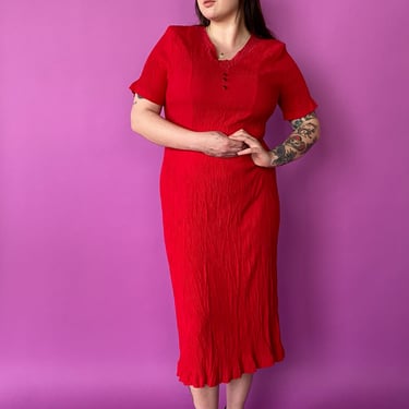 1990s Red Crinkle Dress, sz. 3X