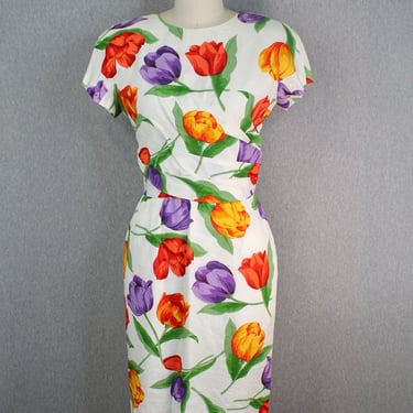 1980s 1990s - Tulip Dress - Floral - Spring Dress - Kentucky Derby - Size 8 