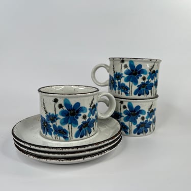 Beautiful Midwinter Stonehenge Spring Set: Blue Cornflower Cup and Saucer, 3 sets, 6 pieces 