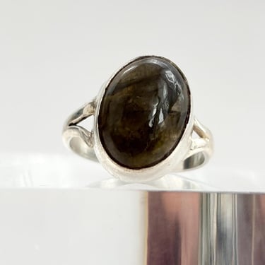 Tiger's Eye Split Shank Bezel Set Sterling Silver Vintage Minimalist Solitaire Gemstone Ring - sz 5 