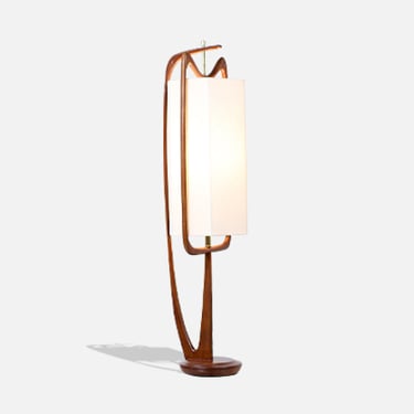 Modeline of California Sculpted Walnut Lamp with New Linen Shade