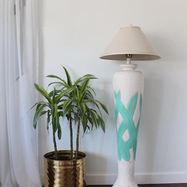 Vintage 80's Plaster Floor Lamp, Palm Leaves, Tropical Décor 
