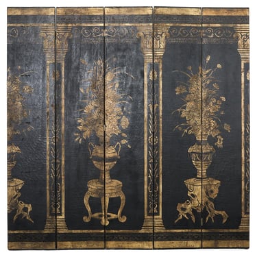 Neoclassical Style Lacquered Five Panel Screen Fragment