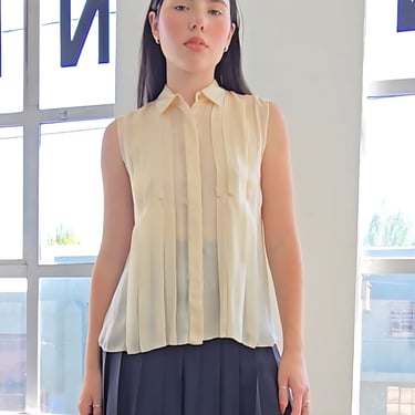 Prada Cream Silk Pleated Blouse