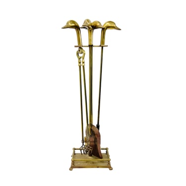 #1367 Set of Brass Duck Fireplace Tools