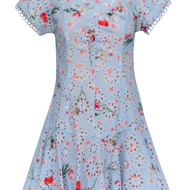 Aijek - Blue Eyelet Lace w/ Floral Print Detail Dress Sz 2