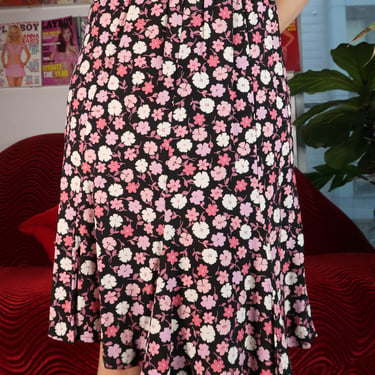 Vintage Pink Ditzy Floral Midi Skirt