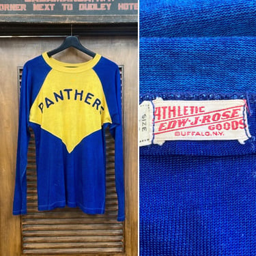 Vintage 1940’s “Panthers” Two-Tone Embroidered Durene Athletic Jersey Shirt, 40’s Long Sleeve Tee, Vintage Clothing 
