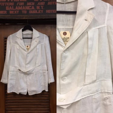 Vintage 1920’s Norfolk Style Linen Belt Back Blazer Jacket, Vintage Top, Lightweight Safari Jacket, Vintage Clothing 