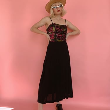 Vintage Black Pleated Midi Skirt 