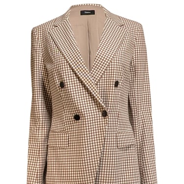 Theory - Ivory w/ Brown Grid Print Angled Blazer Sz 8