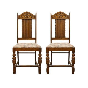 Set of 2 1920's Antique Vintage Gothic Revival Jacobean Dining Side Chairs 