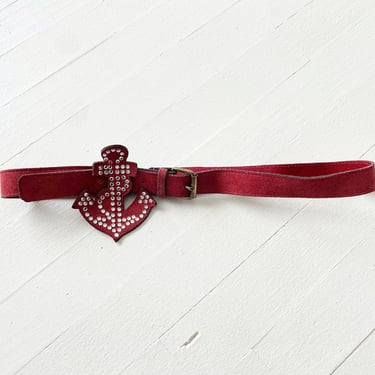 Vintage Red Suede + Rhinestone Anchor Belt 