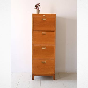 Scandinavian Office Chest of Drawers in Oak with Gold Metal Handles 