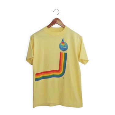 vintage Hawaii shirt / 80s rainbow shirt / 1980s Hawaii rainbow yellow sailboat single stitch t shirt Small 