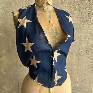 Vintage 1930s Blue Star Print Halter Top Costume Open Back Dress Top Blouse