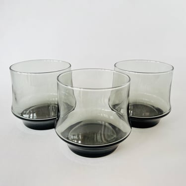 Libbey VINTAGE Smoke Glass Stacking Old Fashioned Tumblers for Cocktails, Wine, Juice (Set of 3) 