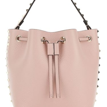 Valentino Garavani Woman Light Pink Leather Rockstud Bucket Bag