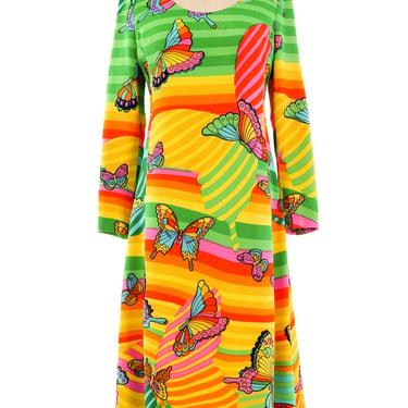 Hanae Mori Psychedelic Butterfly Printed Silk Dress