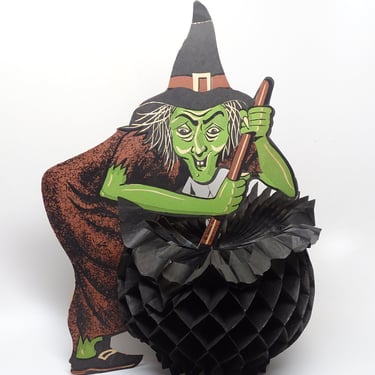 Vintage Beistle Halloween Witch with Black Honeycomb, Made in USA, Retro Party Decor 
