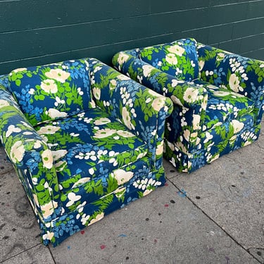 Vintage 1970s Floral Club Chairs, Sold as a pair. 