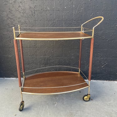 Coiled Gold Handle and Faux  Wood Bar Cart