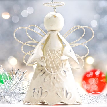 VINTAGE: Weathered Metal Angel Ornament - Holiday Angel - White Christmas - Cottage, Farmhouse- Stars, Hearts - SKU Tub-396-00033564 