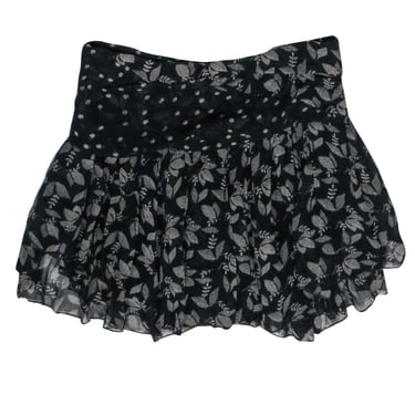 Isabel Marant - Black &amp; Cream Printed Gathered Crepe Mini Skirt Sz 6