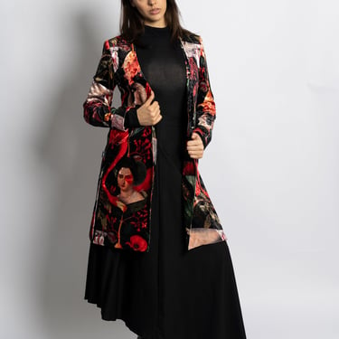 Red Jungle Printed Velvet Kimono