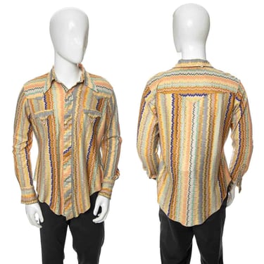1970's Multicolor Psychedelic Print Western Shirt Size L