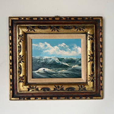 70's Pichler Waves Under a Blue Sky Oil Painting, Framed 