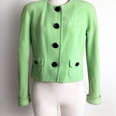 80's NEON Green Saks Fifth Ave Vintage Jacket, 1980's Box Jacket, Padded Shoulders, Suit, Blazer, Size 4, Small Medium, Bright, New Wave 