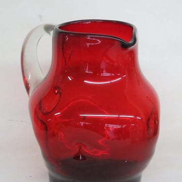 Ruby Red Hand Blown Glass Dimpled Pinched Pitcher 3924B