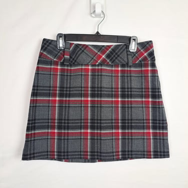 Vintage Y2K Grey & Red Plaid Mini Skirt 