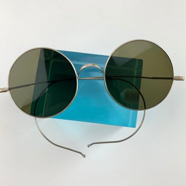 1900's-1920's Wire Rim Sunglasses - WILLSON Maker - Original Smokey Green Glass Lenses  - Round Lenses - Unisex Style 