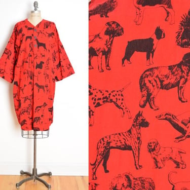 vintage 90s nightgown Michigan Rag Co red DOGS print cotton flannel dress L/XL clothing 