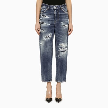 Dsquared2 Navy Blue Washed Jeans With Wear Women
