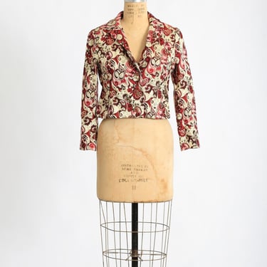 Vintage 1960s Red + Gold brocade cropped jacket 