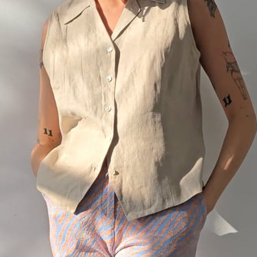 Oat Linen Shaped Vest Top (M)