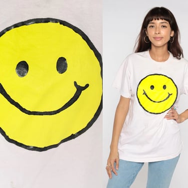 Smiley Face Shirt 90s Happy Face T Shirt Graphic Tee 1990s Single Stitch TShirt Hippie Boho Vintage Hipster Top T-Shirt Extra Large XL 