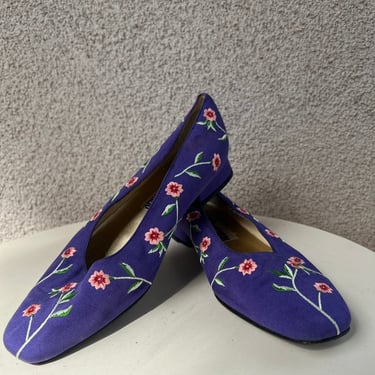 Vintage Wounded Bird purple fabric floral pumps shoes by Together Sz 8.5B 
