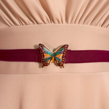 Beautiful Vintage 80s Cloisonné Butterfly Stretch Belt in Maroon 