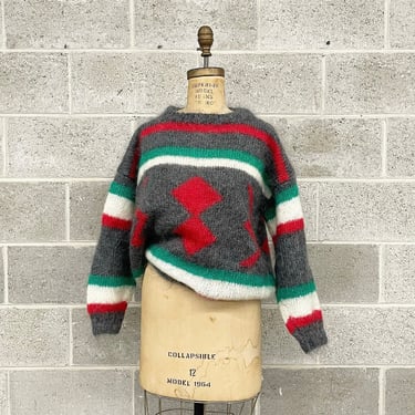 Vintage Sweater Retro 1980s Driory Handknits + Mohair Blend + Made in Ireland + Pullover + Southwestern Print + Unisex Apparel 
